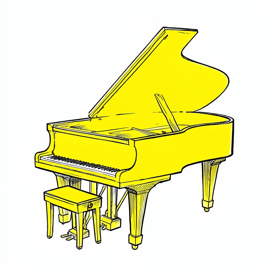 Sala con piano de cola, ambiente sobrio y acogedor